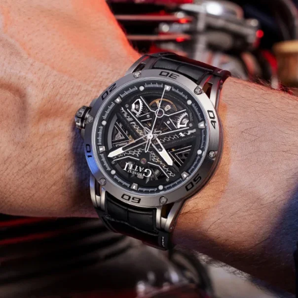 

BONEST GATTI Мужские автоматические часы 45 мм Механические наручные часы 50 м Водонепроницаемые скелетонизированные циферблаты Сапфировый светящийся спортивный