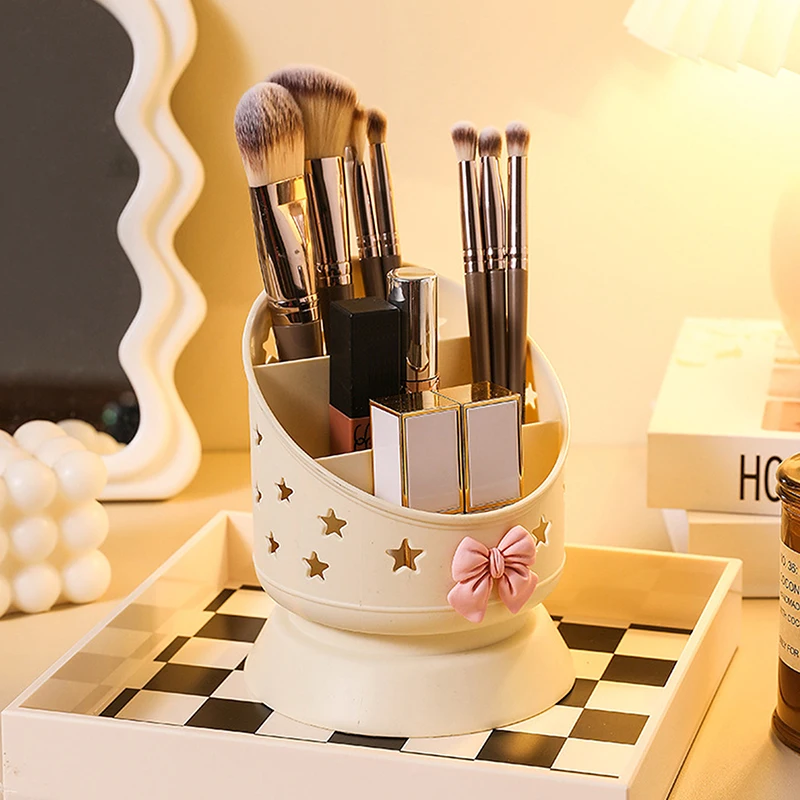 Cute Bow Makeup Brush Storage Tube Case, Organizador portátil de mesa, Lápis de sobrancelha, Lip Liner Tools