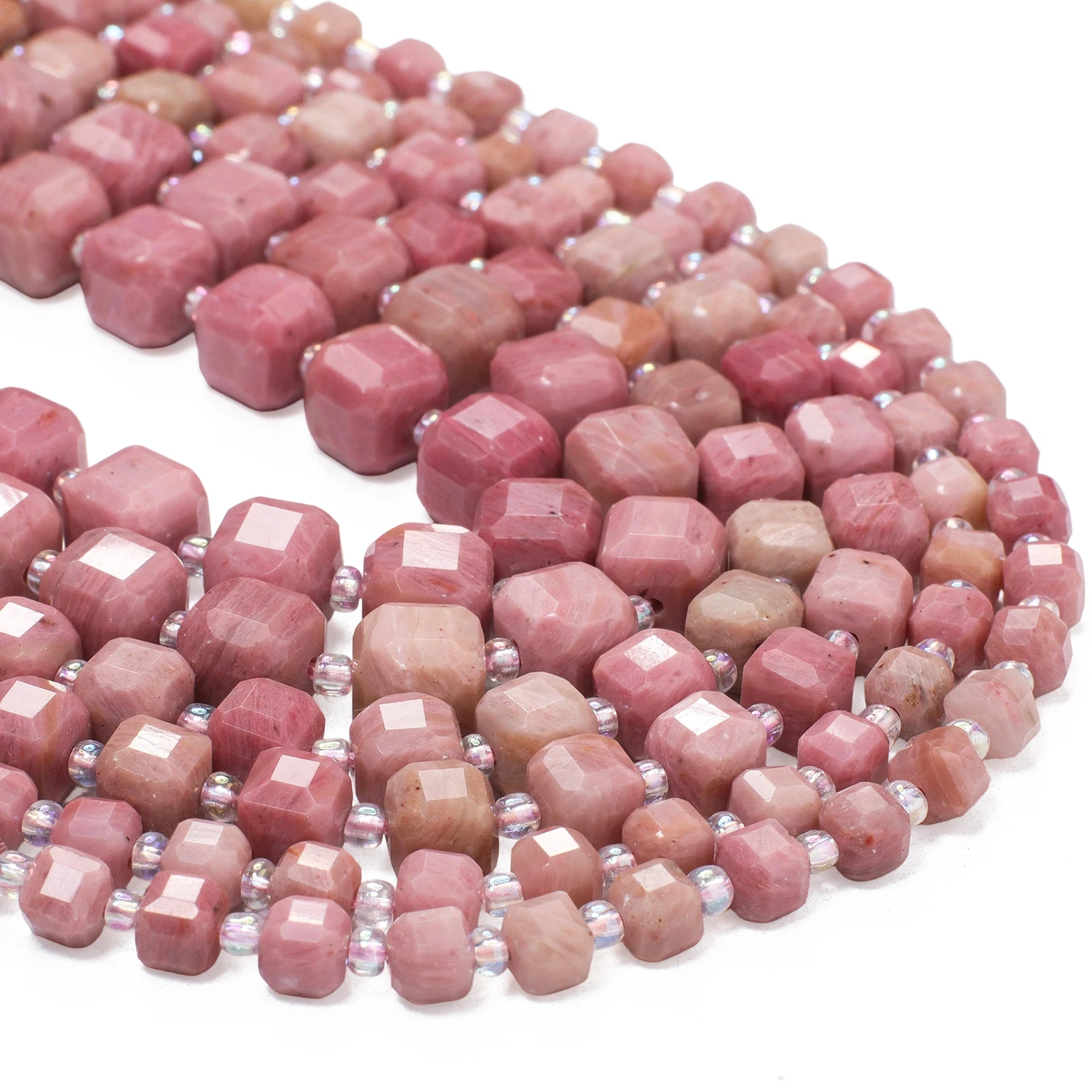 AAA+ Faceted Cube Natural Stone Pink Rhodonite Beads Square Spacer Beads for Jewelry Making DIY Charms Bracelets Accessories