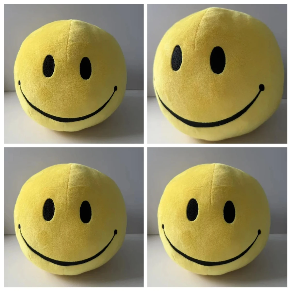 Oversized Yellow Round Smiley Face Plush Pillow Embroidery Happy Face Doll Soft Stuffed Toy Fluffy Throw Cushion Home Decor Gift
