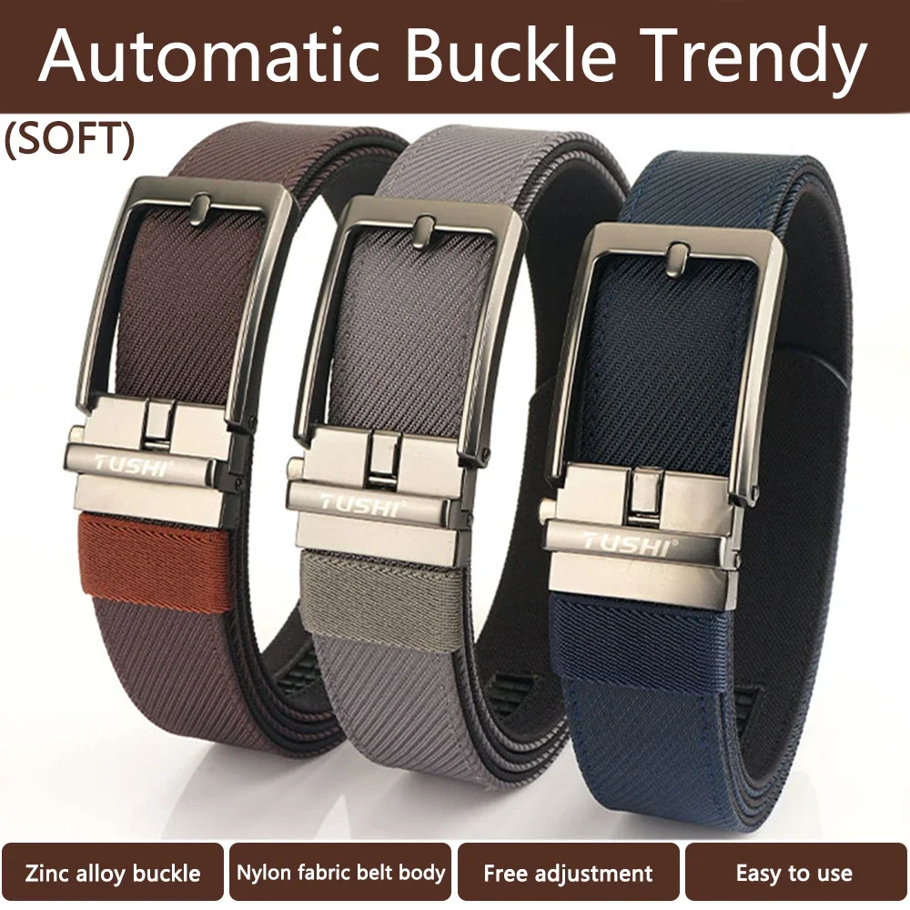 TUSHI Brand New 3.5 Wide Alloy Automatic Buckle Thickened Double-Layer Nylon Soft Mens Belt Versatile Casual Outdoor Pants Belt