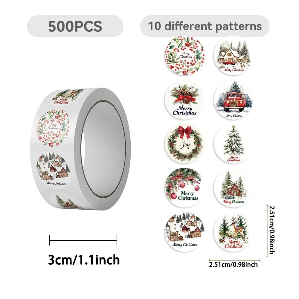 500pcs/Roll Merry Christmas Graffiti Sticker Cartoon Creative Decoration Stationery Box Refrigerator Thermos Cup Scooter Decal