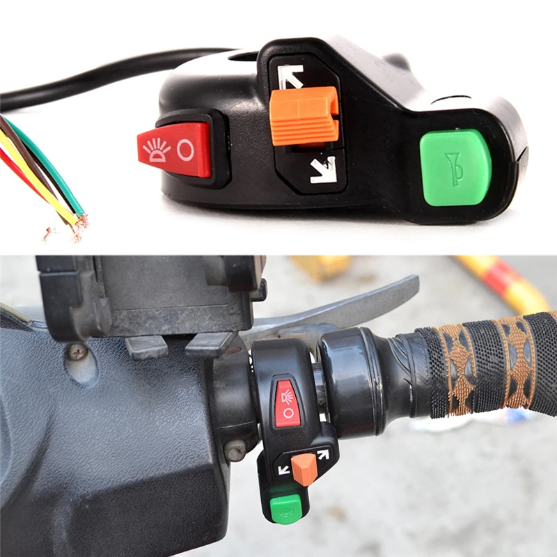3 In1 Motorcycle Switch Electric Bike Scooter ATV Quad Light Turn Signal Horn ON/OFF Button Universal 7/8'' Handlebars Motorbike