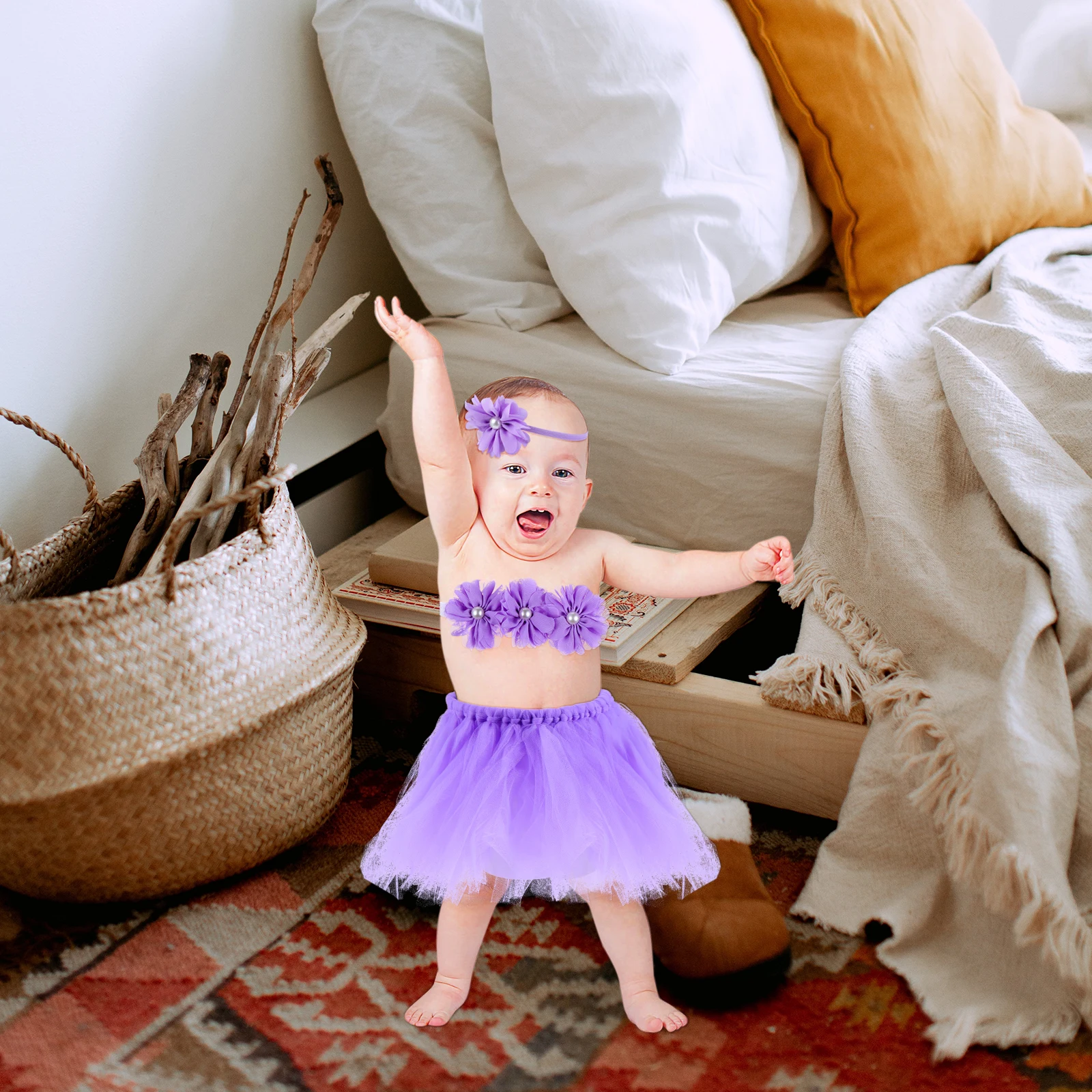 

1 set Infant Tutu Skirt 3-pcs Tulle Flower Dress Outfits Photo Prop Breathable Elastic Material 0-3 Months Role Play