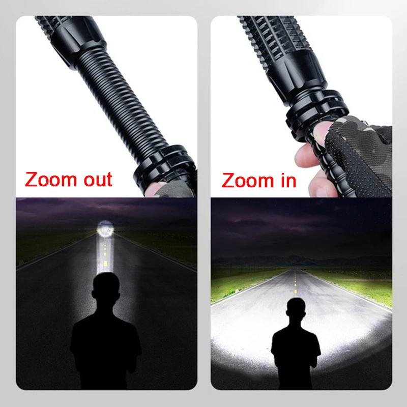 Powerful LED Flashlight Super Bright Tactical Torch Light Self Defense Baseball Bat Flashight Zoomable Baton Emergency Hand Lamp