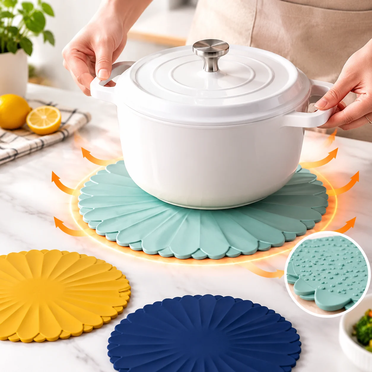 Silicone Pot Holder Heat Resistant Trivet Mat Cute Floral Kitchen Table Placemat Non Slip Hot Pan Pad 1pcs 3 Sizes