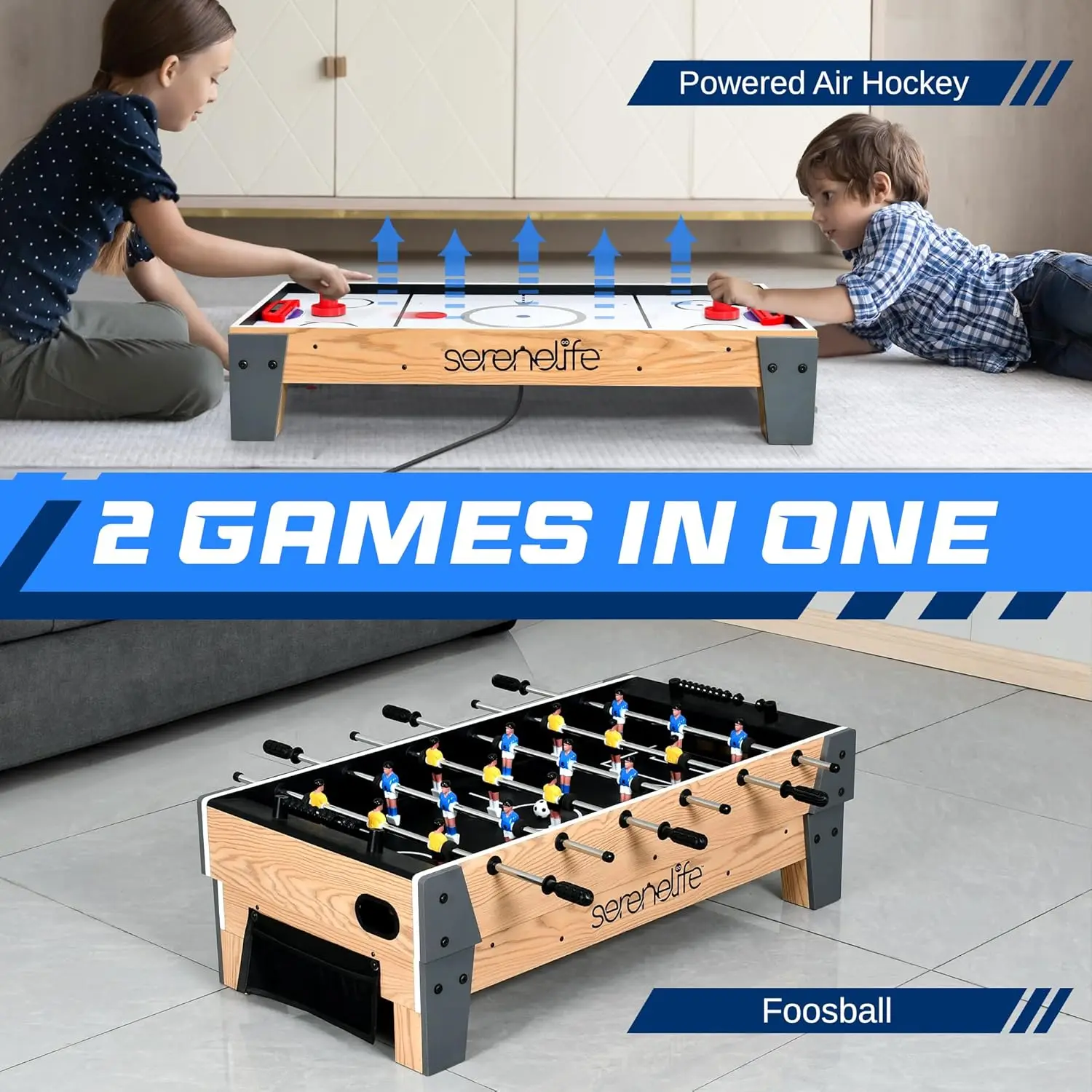 38” Table Top Air Hockey and 40” Foosball Set, 2-in-1 Swivel Game Table with Soccer Balls, Pushers, and Pucks for Game Rooms, Ar