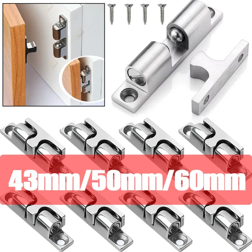 2Pcs Double Ball Door Latch Spring Ball Drawer Lock Furniture Cabinet Closet Door Adjustable LatchBrass Door Buckle 43/50/60mm