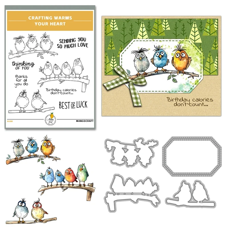 Cute Funny Fatty Birds Sparrow Cutting Dies Clear Stamp DIY Scrapbooking Metal Dies Silicone Stamp Cards Albums Decor