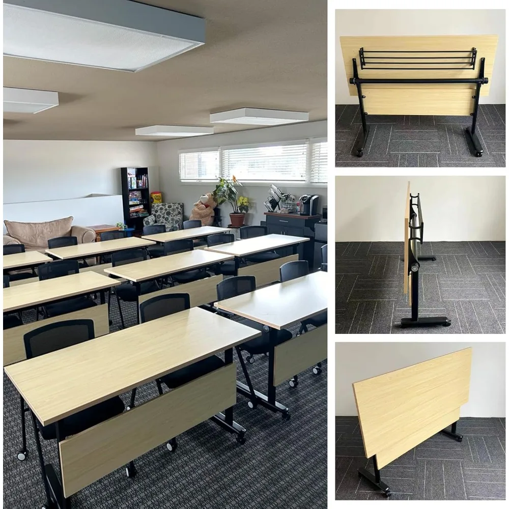 Conference Table, Folding Conference Room Tables, Large Flip-Top Design Mobile Seminars Meetings Tables