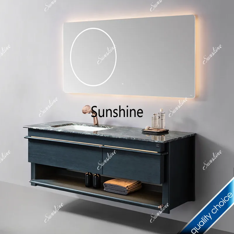 High-end bathroom cabinet natural luxury stone bathroom solid wood wash basin customization