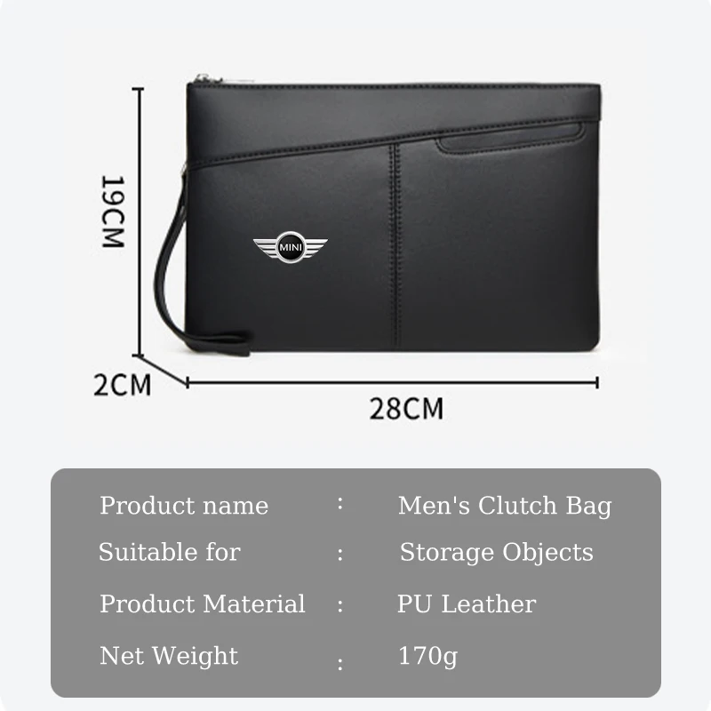 Car Logo Hand Bag Men Leather Zipper Business Wallet Card Holder For MINI Cooper One JCW R56 R55 R57 R58 R59 R60 F55 F56 Clubman