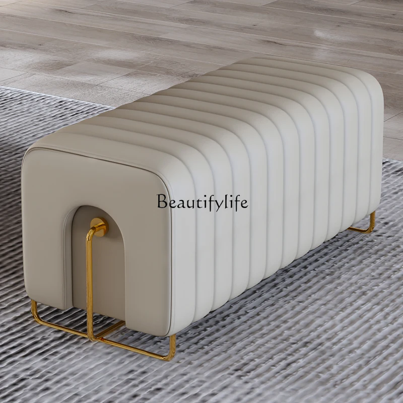 .Stool coffee table with stool end stool sedentary comfort microfiber leather light luxury