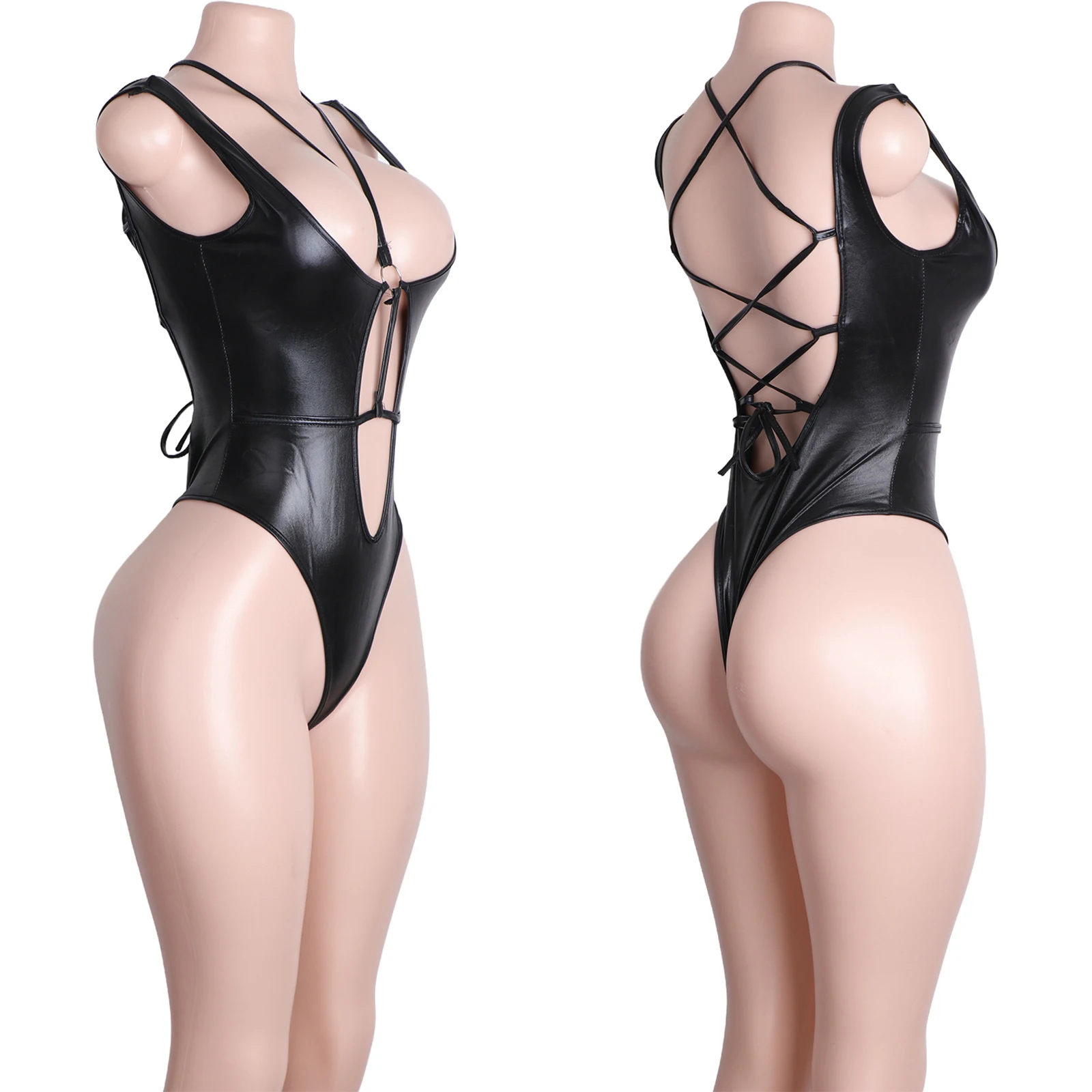 Patent Leather G-String Pole Dancing Costume Custom Performance Wear Strip Clubwear Exotic Jumpsuit Stage Outfit Sexy Lingerie