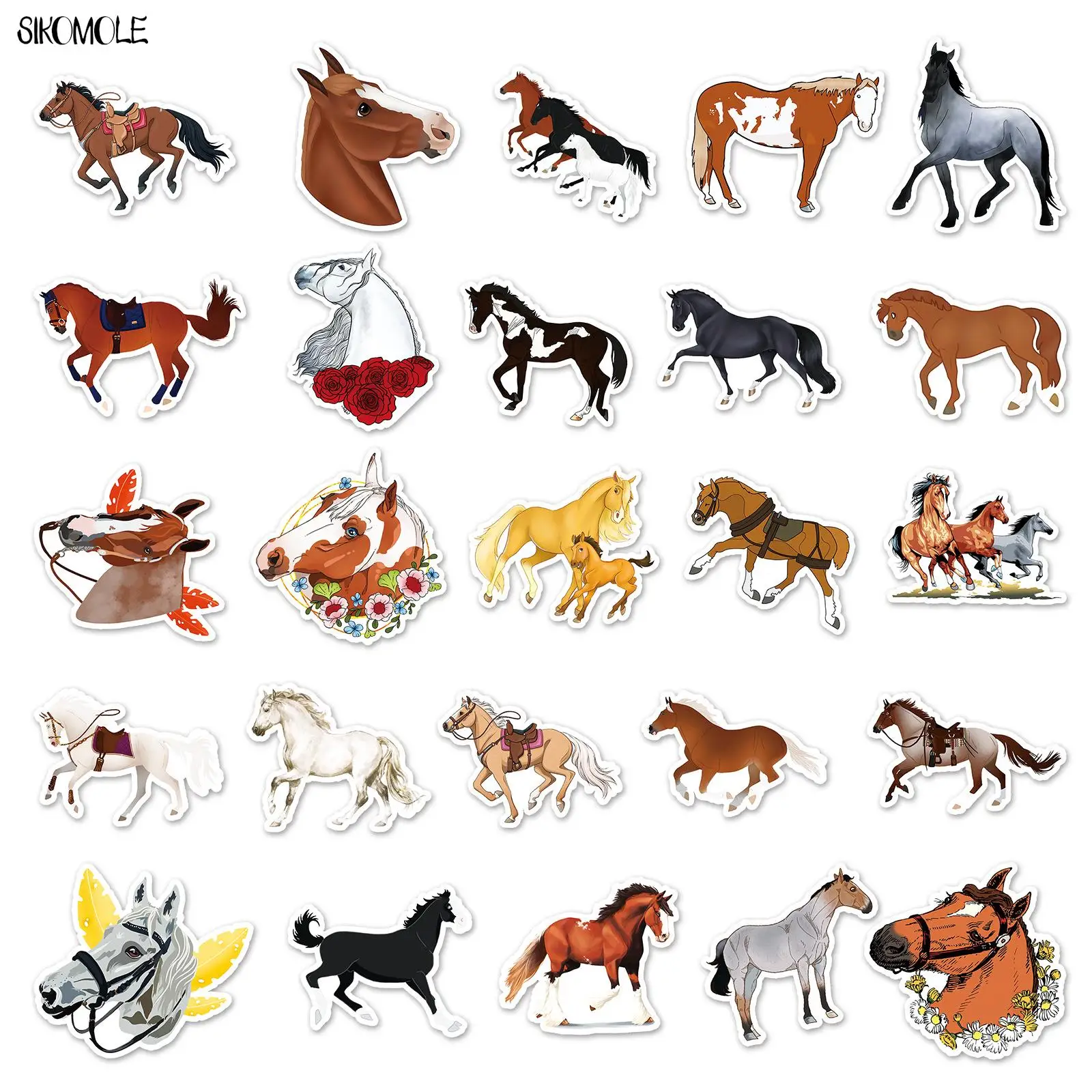 10/30/50PCS Dessin Animé Cheval Animaux Autocollants Cool Esthétique Kawaii Skateboard Ordinateur Portable Téléphone Graffiti Autocollant Enfants