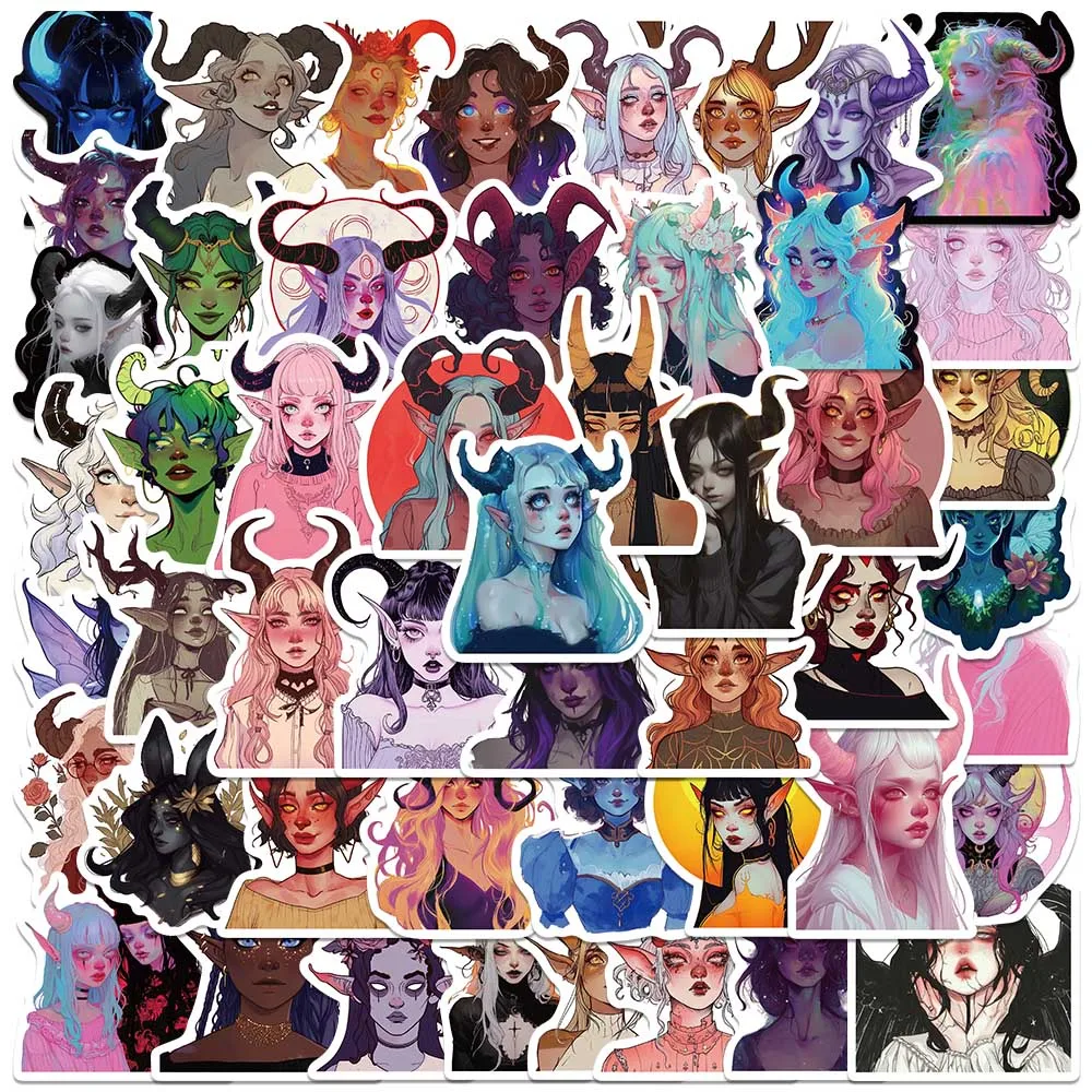 

50pcs Cool Cartoon Demon Devil Girls Stickers Graffiti For Laptop Water Bottle Luggage Notebook Vinyl Waterproof Decals