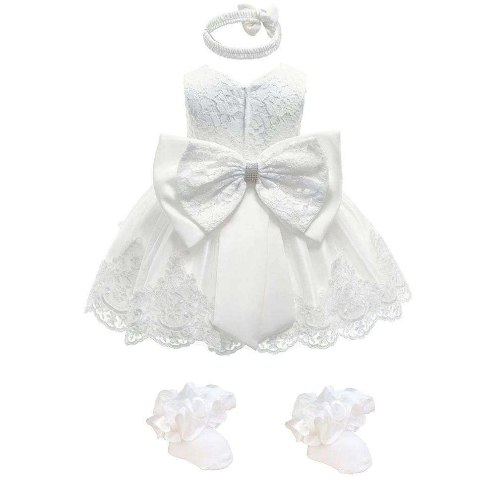 0-5 Years Old Baby Children Princess Dress One Year Old Dress Bow Lace Dress Evening Dress Baby Birthday Combination Set