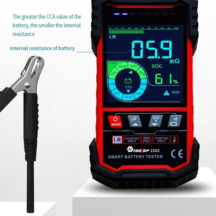 TOOLTOP ET2202 ET2201 Autobatterietester Batterielast 12V 24V Batteriespannung Interne Widerstandserkennung Batterieanalysator – Detail 9