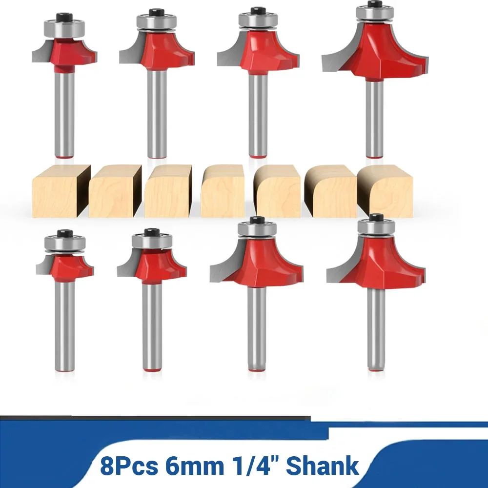 

8Pcs 6mm 1/4"Shank Round Bottom Knife Woodworking Milling Cutter Slotting Cutter Trimming Machine Cutter Head Engraving Tools