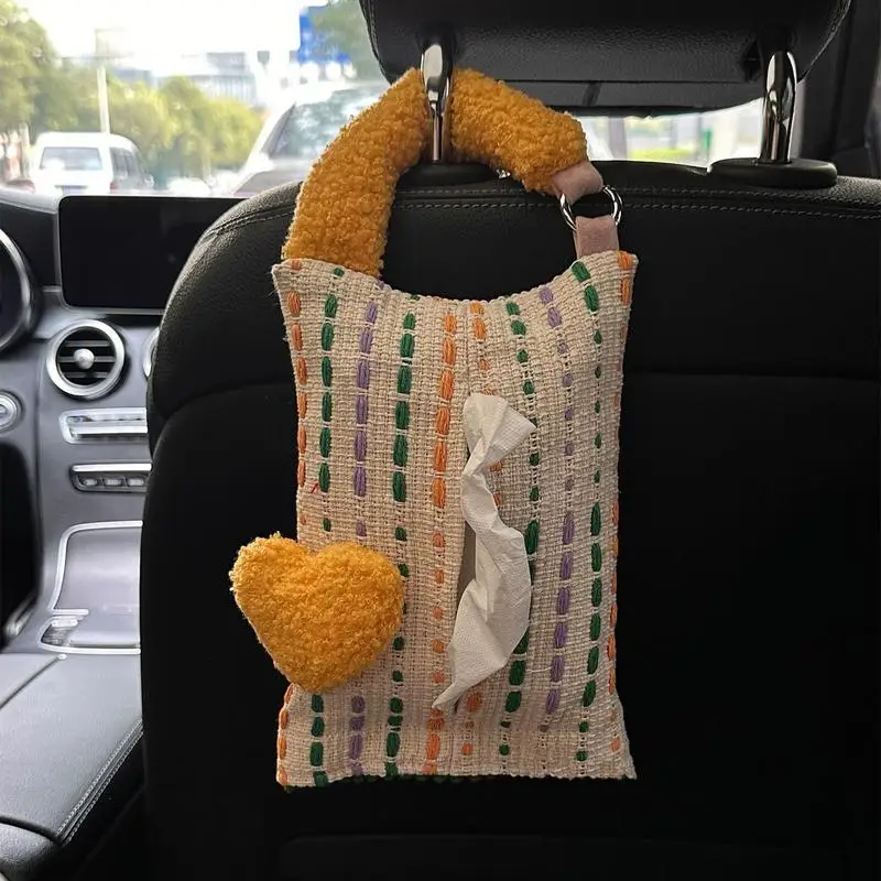 Car Tissue Holder Colorful Heart Pattern Car Paper Organizer Napkin Holder Soft Car Organization Accessories Tissue Paper Holder