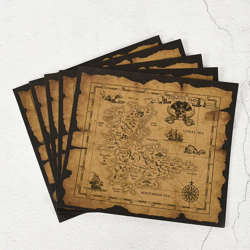 Halloween Pirate Adventure Treasure Map Classic Vintage Kraft Paper Hunt Maps Pirates Theme Cosplay Props Halloween Party Decors