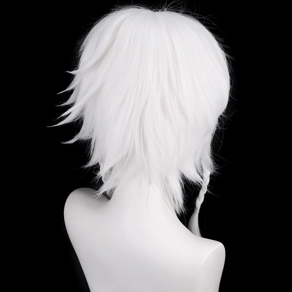 RANYU Short Straight Synthetic White Men and Women Cosplay Wig With Bangs Anime Game Fluffy Hair Wig For Daily Party