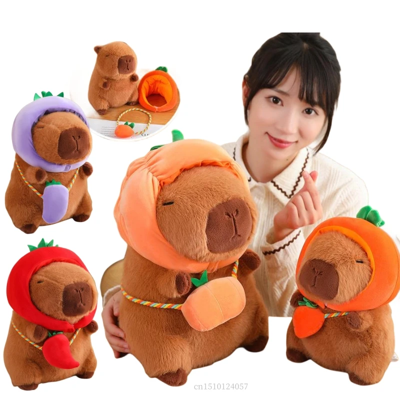 40cm Simulation Vegetables Hat  Plush Capybara Toy Super Soft With Carrot Eggplant Pumpkin Dolls Stuffed Animals Home Decor Gift