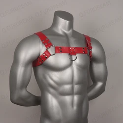 Red PU Leather Men Harness Fetish Wear for Gay Lingerie Fetish Gay Steampunk Corset Bust Suspenders Bondage Chest Harness Vegan