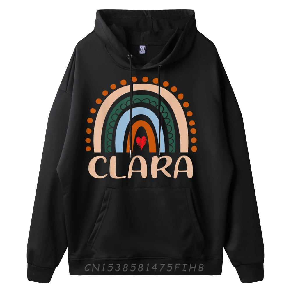 Printed Clara Name Personalized Rainbow Clara Sweatshrt Graphic Christmas Long Sleeve O-Neck Hoodies Men Gift Hoodies