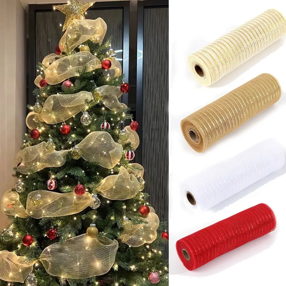 

Shiny Christmas Decoration Mesh Ribbon DIY Craft Colorful Xmas Tree Ribbon Net Handmade Christmas Wrapping Ribbon