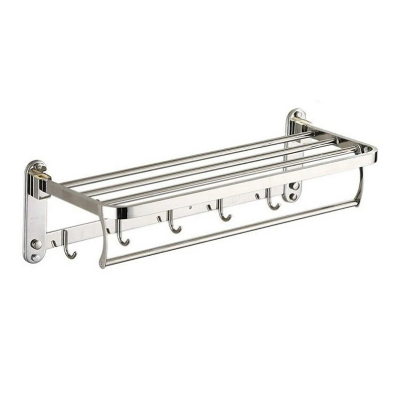 304 Stainless Steel 2 Towel Rack With Hooks (60Cm) For Bathroom And Toilet Towel Rack