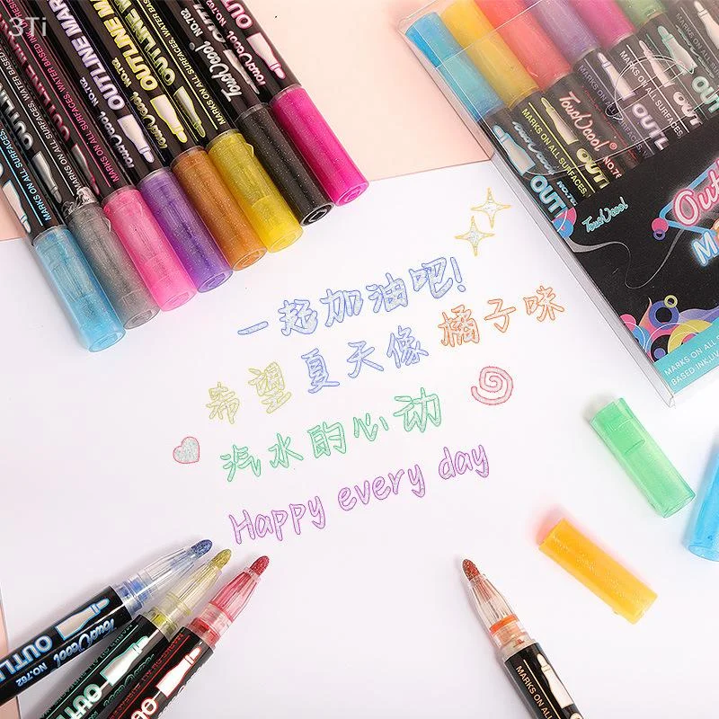 Double Outline Metallic Markers-8/12 Colors, Glitter Pens for Card Writing