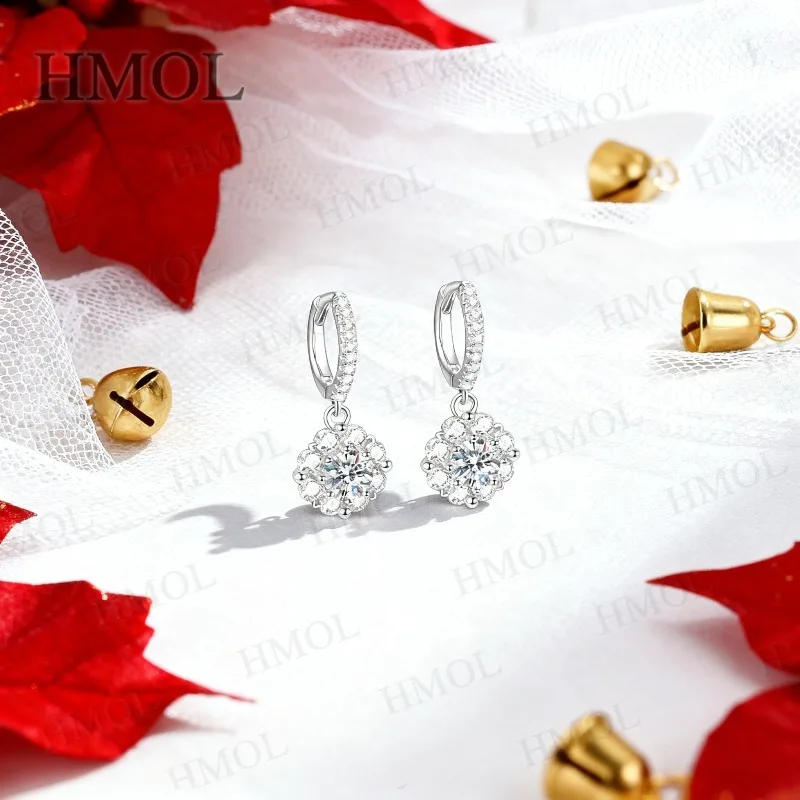 Round Cut 1CT Moissanite Earring White/Black/Champagne/Blue/Sparkling Green S925 Silver Exquisite Women's Jewelry Christmas Gift