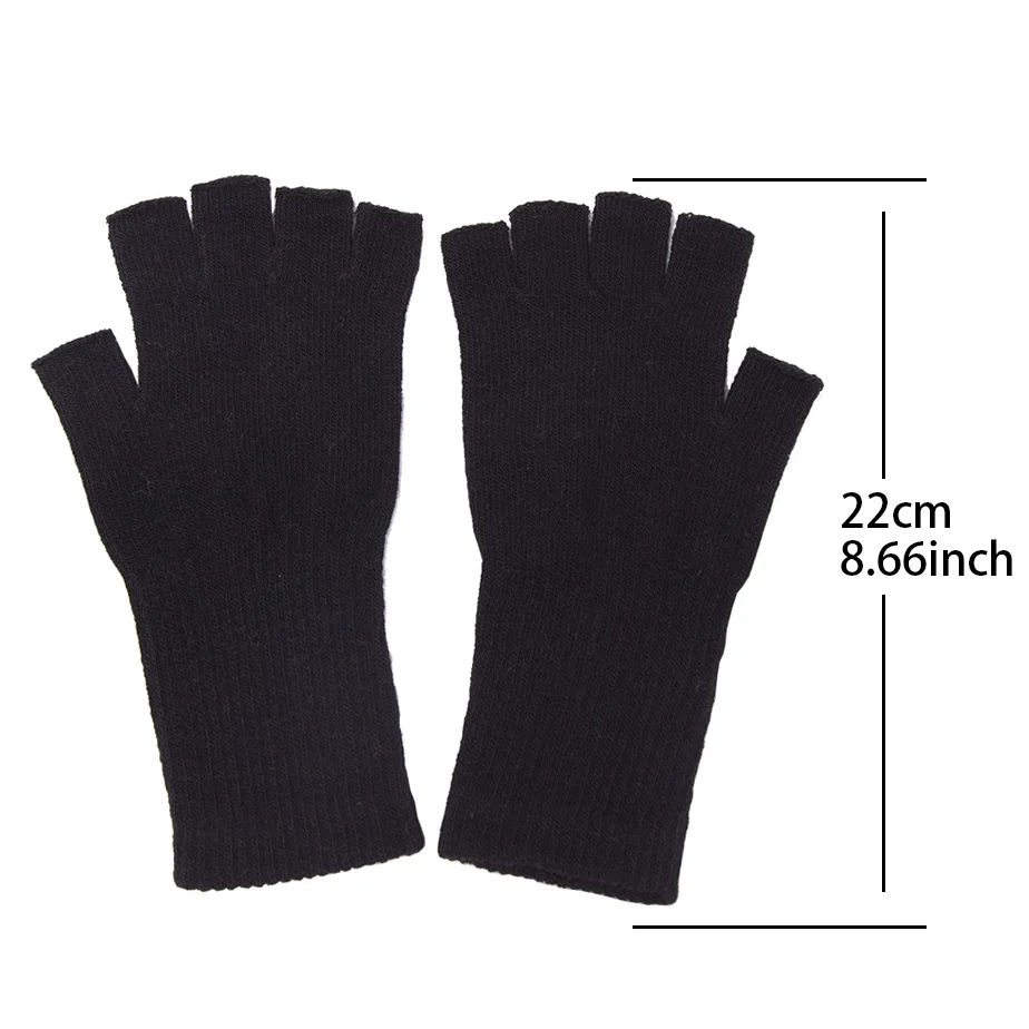 Black Knitted Gloves Winter Thermal Warm Fingerless Fashion Men Women Riding Cozy Writing Driving Work Gloves Elastic Mittens