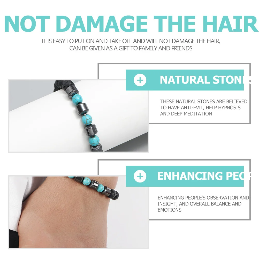 

2Pcs Men Beaded Bracelets Volcanic Stone Elastic Flexible Men Stretch Bracelets for Daily Bead Bracelet Bangles