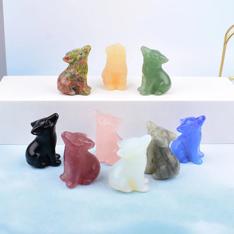 Natural Crystal Stone Wolf Figurine Decoration Healing Reiki Mineral Ornaments Crafts Home Decoration DIY Gift Animal Souvenirs