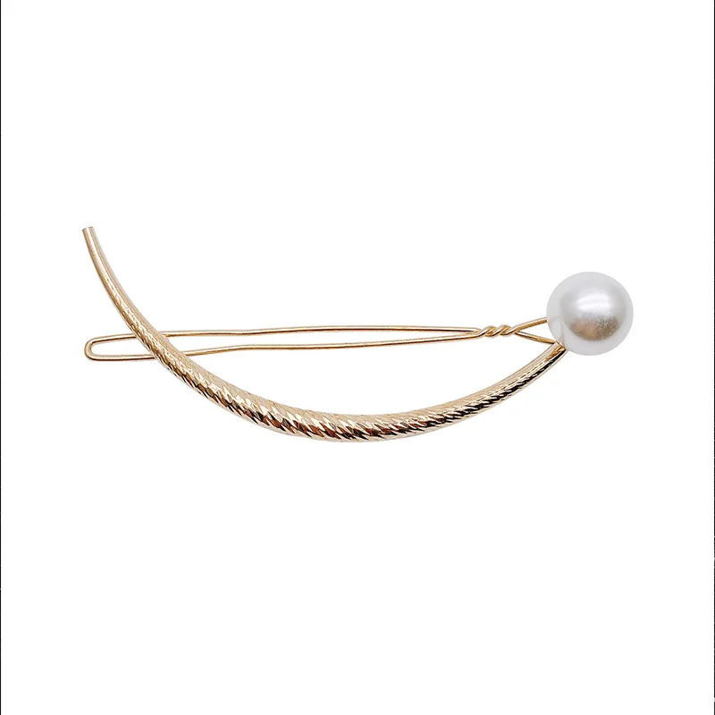 Geometric Arc Smile Type Golden Silver Plated Hairgrips Retro Hair Clips White Simulated Pearl Women Headwear