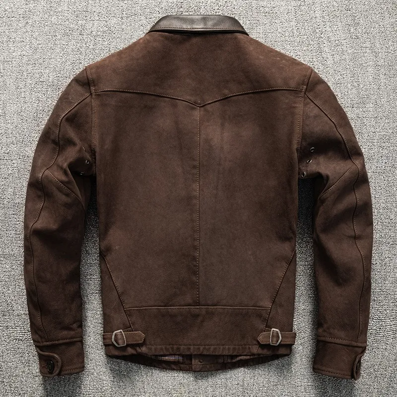 Uncoated top layer sheepskin leather a classic short lapel for men