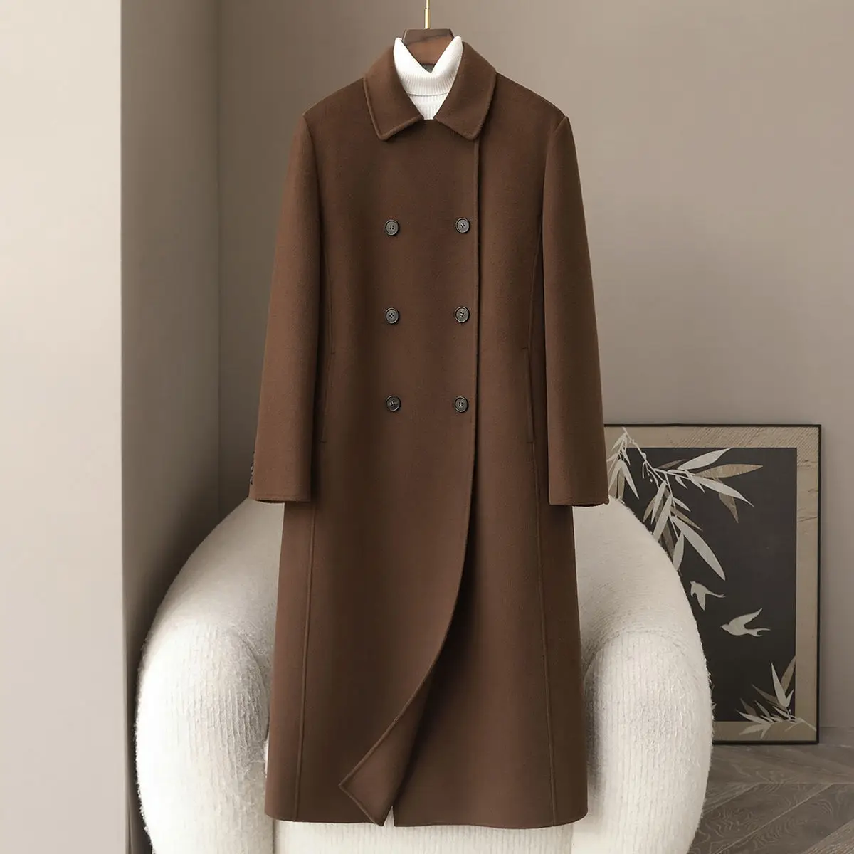 

Новинка весны и осени 2025 года, длиной до колена, 30% кашемировое двустороннее шерстяное пальто, шерстяная куртка Melad для женщин