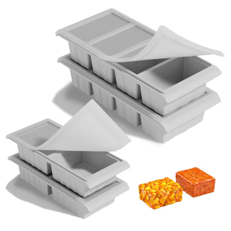 

2/4Cup Large Silicone Freezer Mold with Silicone Lid Food Storage Box Ice Making Tray Baking Mold Ice Maker Sauce Container