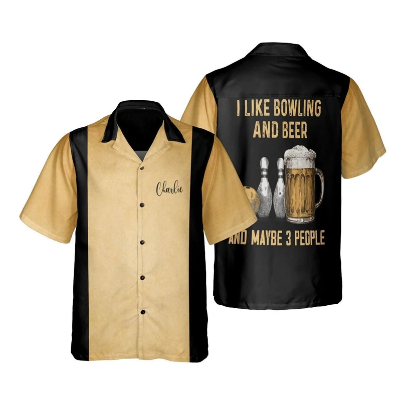 Camisas gráficas masculinas de boliche vintage, blusas de manga curta, blusa de lapela bola skittle, blusa de botão menino, roupas esportivas