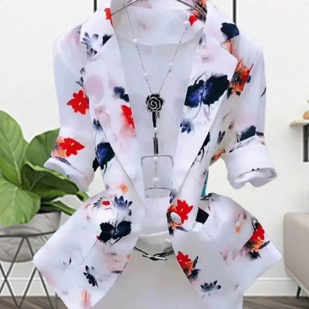 

Office Blazer Lapel Blazer Coat Simple Maple Leaves Print Thin Suit Coat