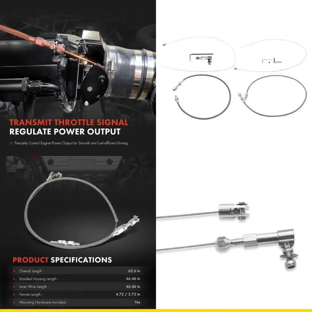 SZCH Auto Accessories 24in/36in Stainless Throttle Cable Assembly for Car Vehicle Easy Installation Braided Throttle Cable