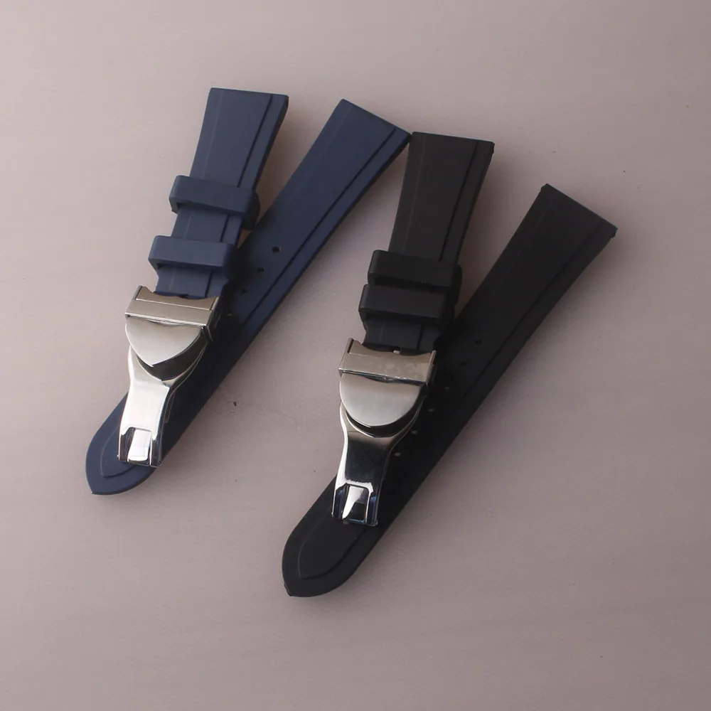 Pulseira genuína 20mm 22mm, pulseira de relógio de pulso, acessórios de borracha macia com fivela de aço inoxidável, implantação nova