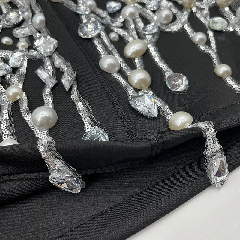 Women's Pearls  Elegant Suits Jackets Rhinestone black short dress mini club bar party birthday performance drag queen costume