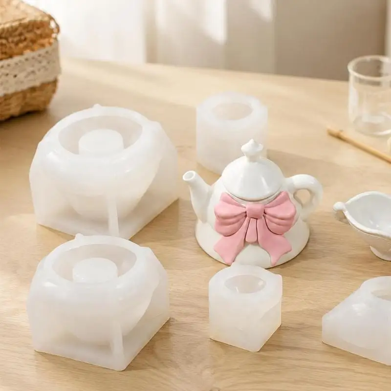 A52E Resin Craft Mold Set with Ribbon Teapot and Heart Tray Shapes,Silicone Casting Mold for Jewelry Pieces and Pendant DIY