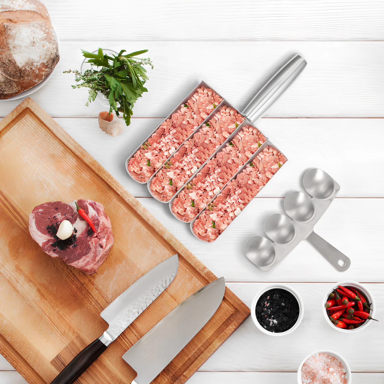 

1Set Meatball Shaper Tool Stainless Steel Non-Stick Multi-Row Kitchen Cooking Accessory for Various Balls Mini Meatball Maker