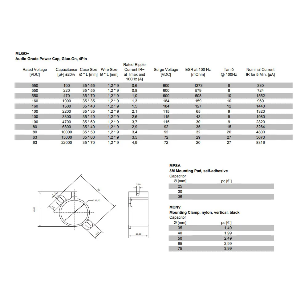 German Mundorf Montefiore MLytic AG+ series four-pole balanced audio 4P electrolytic capacitor