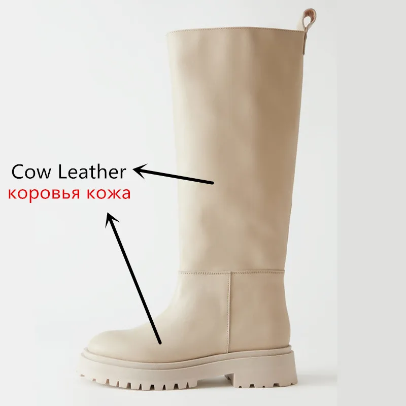 MORAZORA Plus Size 34-43 New Full Cow Leather Women Boots Slip On Chunky Platform Knee High Boots Ladies Autumn Winter Shoes