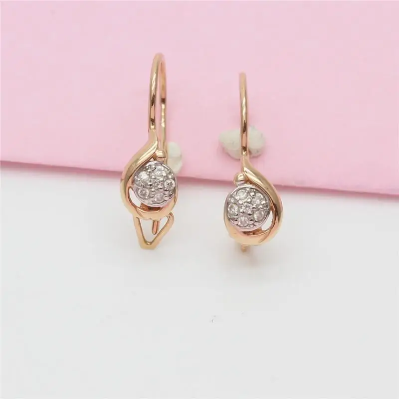 585 Purple Gold Inlaid White Zircon Round Bead earrings for women Plated 14K Rose Gold earings Party Exquisite Jewelry